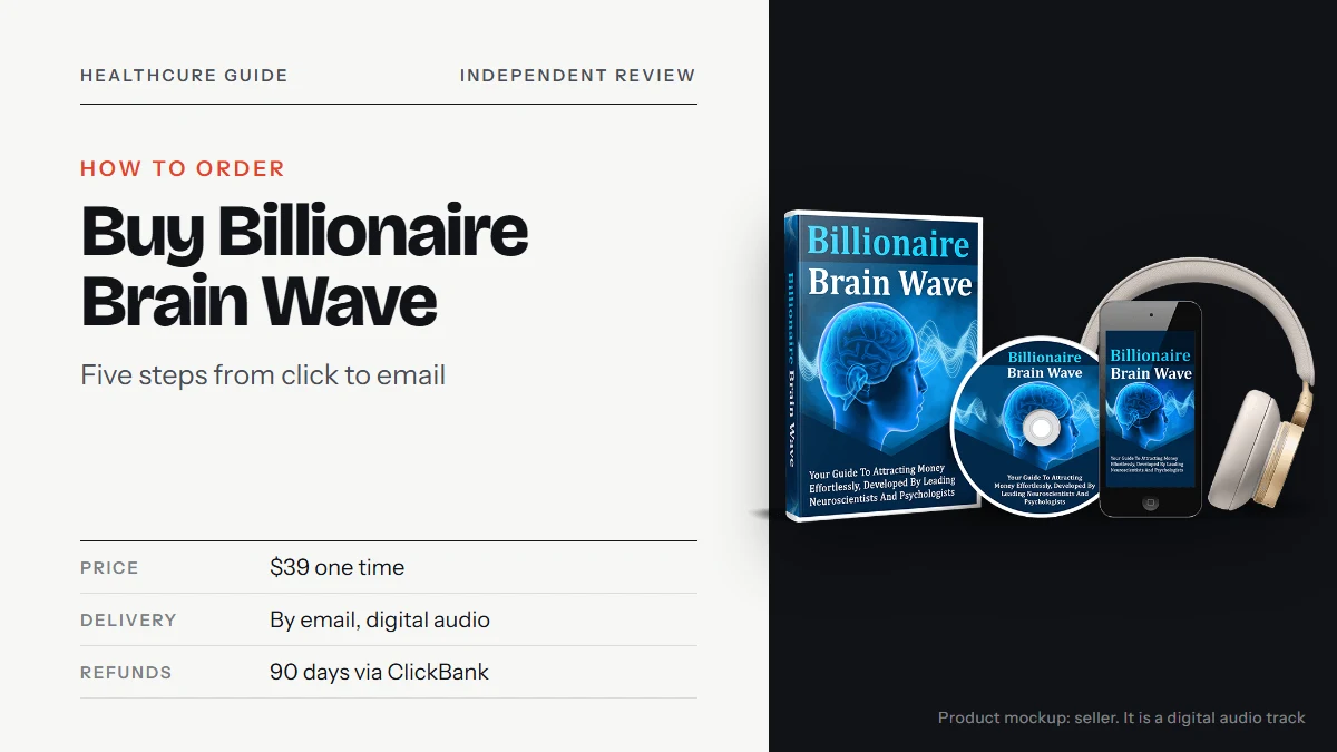 buy billionaire brain wave cover with the seller's product mockup: a box, a disc and a phone (digital audio)