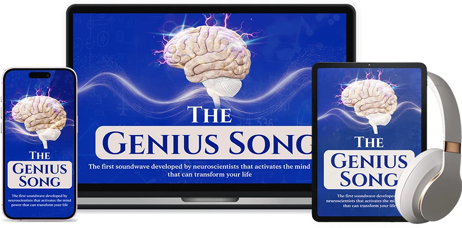 The seller's product mockup for The Genius Song on a laptop, tablet and phone; the product itself is a digital audio track