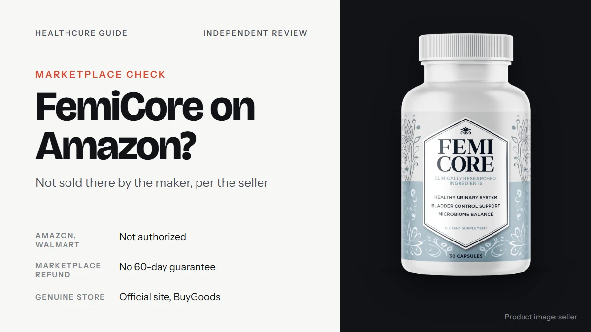 FemiCore Amazon: the FemiCore bottle, on a plain off-white background
