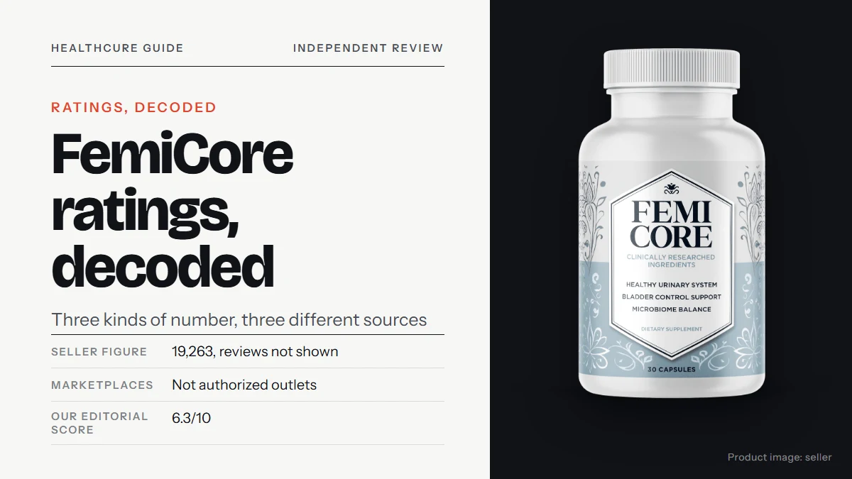FemiCore ratings: the FemiCore bottle, on a plain off-white background