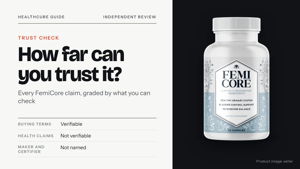 FemiCore trustworthy: the FemiCore bottle, on a plain off-white background