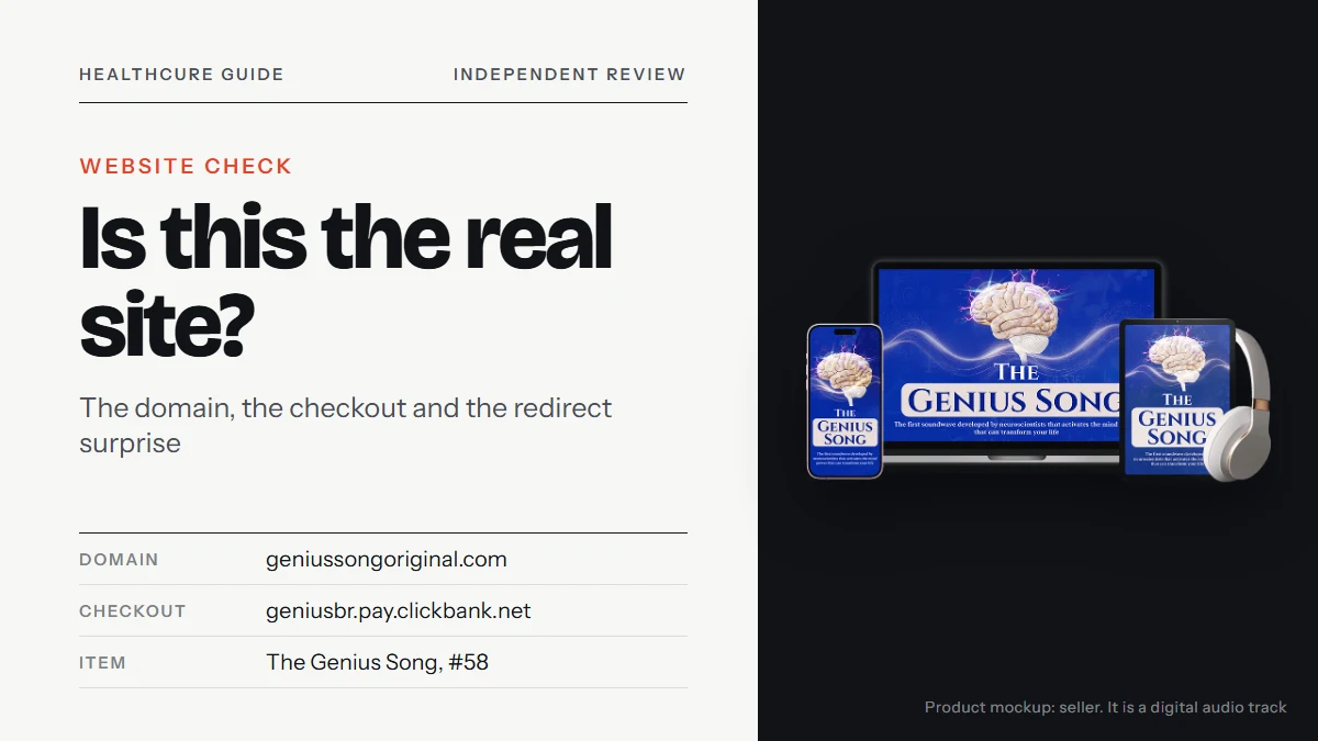 The Genius Song website: the seller's device mockup with laptop, tablet, phone and headphones