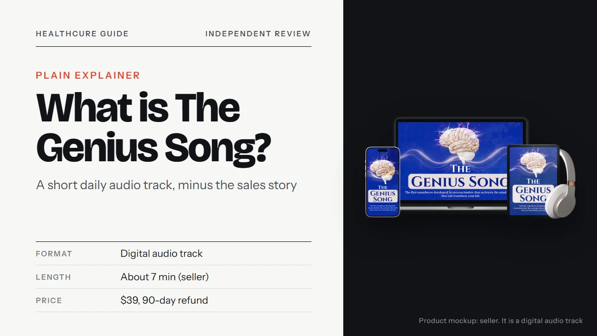 What is The Genius Song: the seller's device mockup with laptop, tablet, phone and headphones