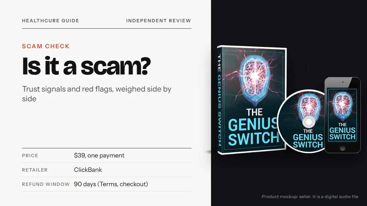 Is the Genius Switch a scam: the seller's Genius Switch product mockup beside the title text