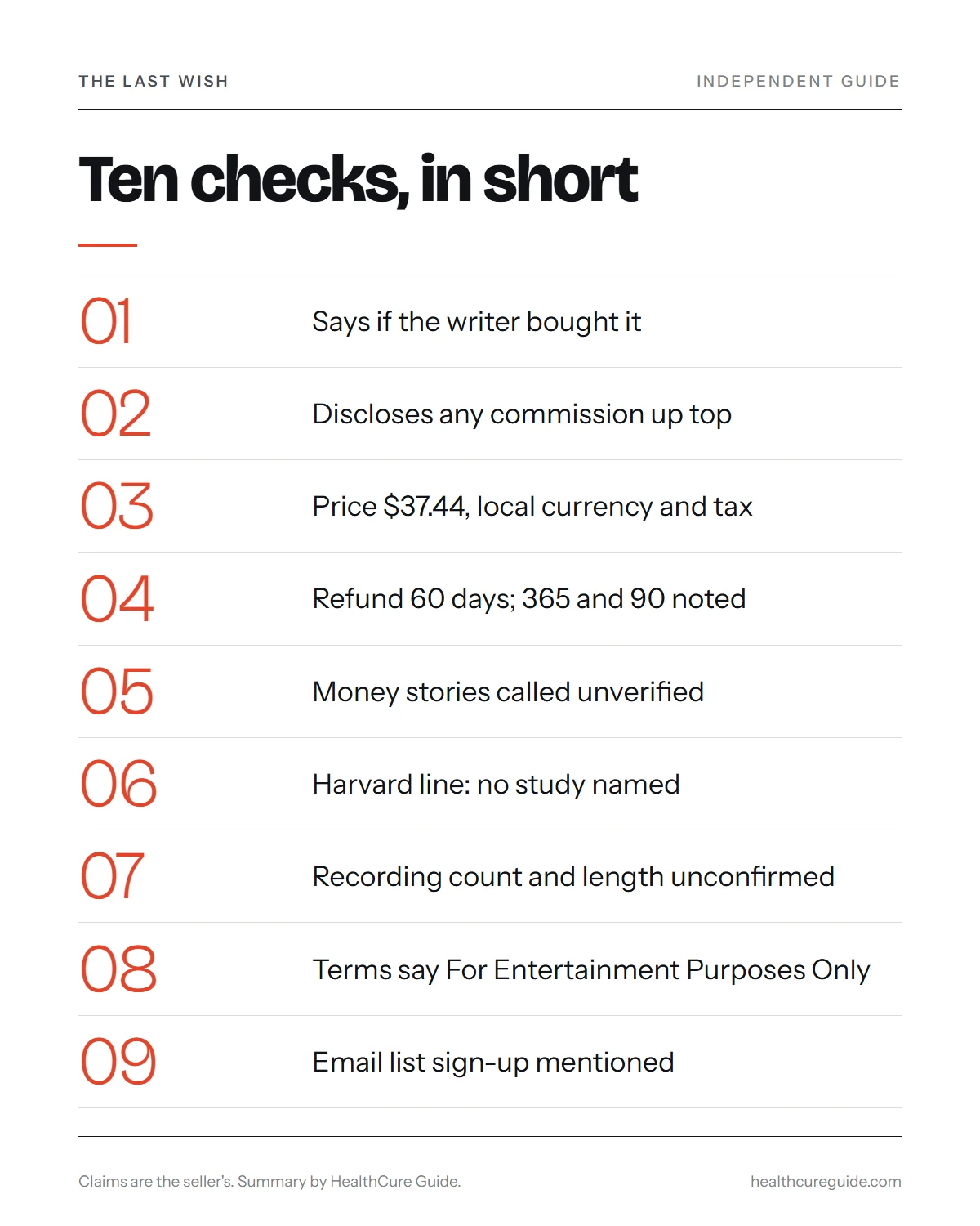 Last wish reviews infographic: ten checks for an honest review and the facts it must get right