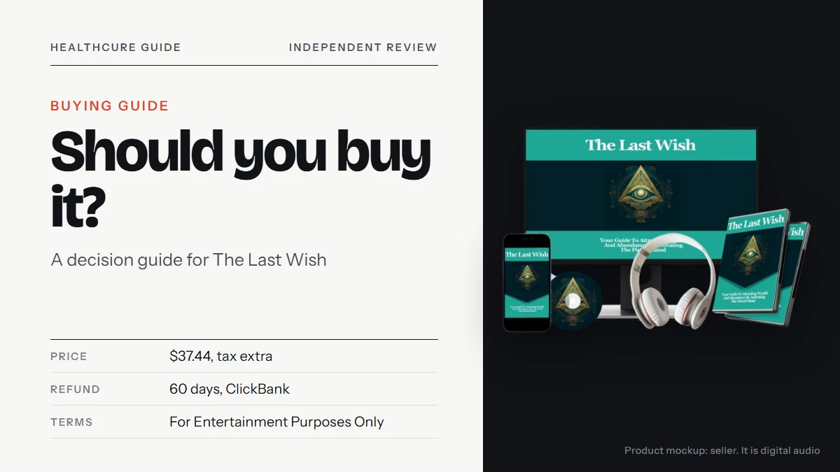 The Last Wish manifestation buy: the seller's illustration mockup of a monitor, phone, headphones and disc cases