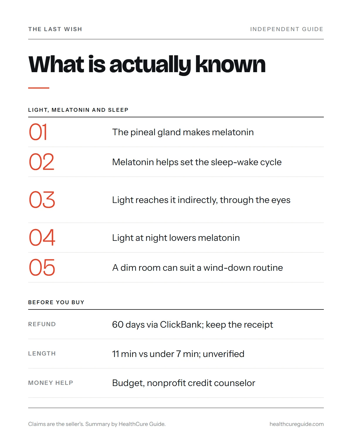 The Last Wish pineal gland infographic: what research supports instead, the plain facts about light and melatonin