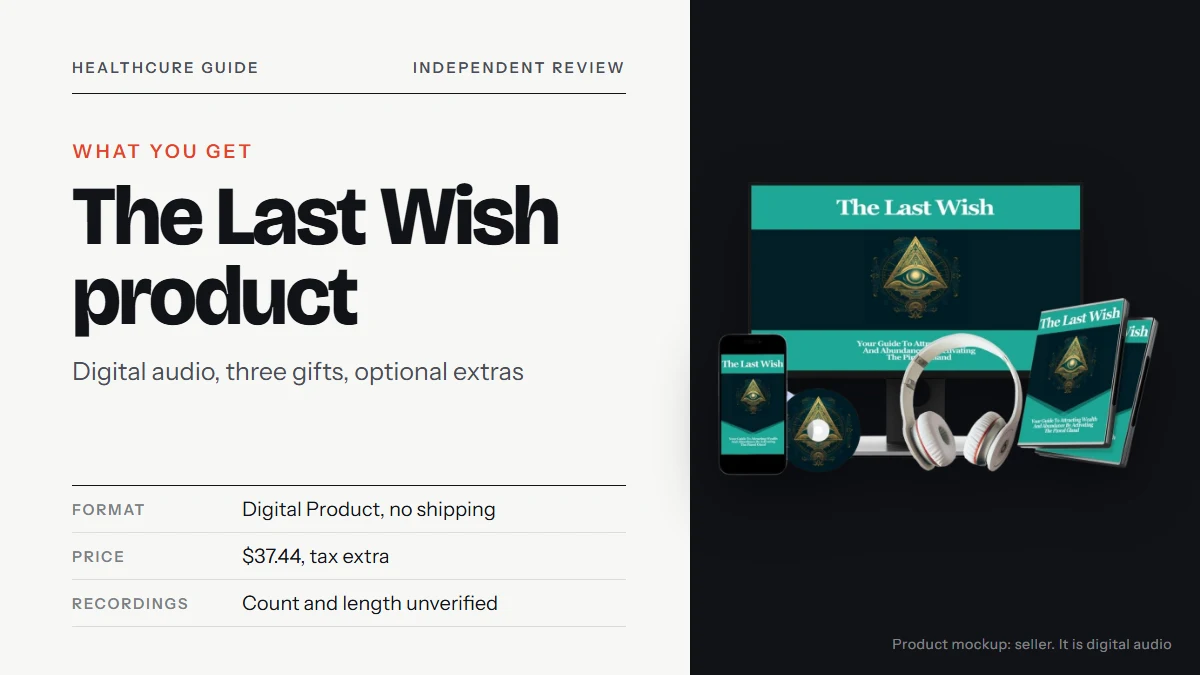 The Last Wish product: the seller's illustration mockup of a monitor, phone, headphones and disc cases