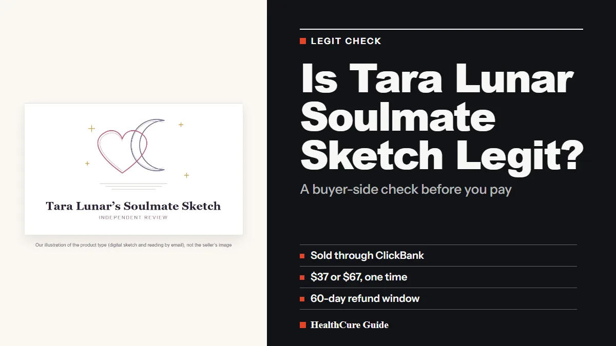 Is Tara Lunar Soulmate Sketch legit cover with ClickBank and 60-day refund points beside our illustration