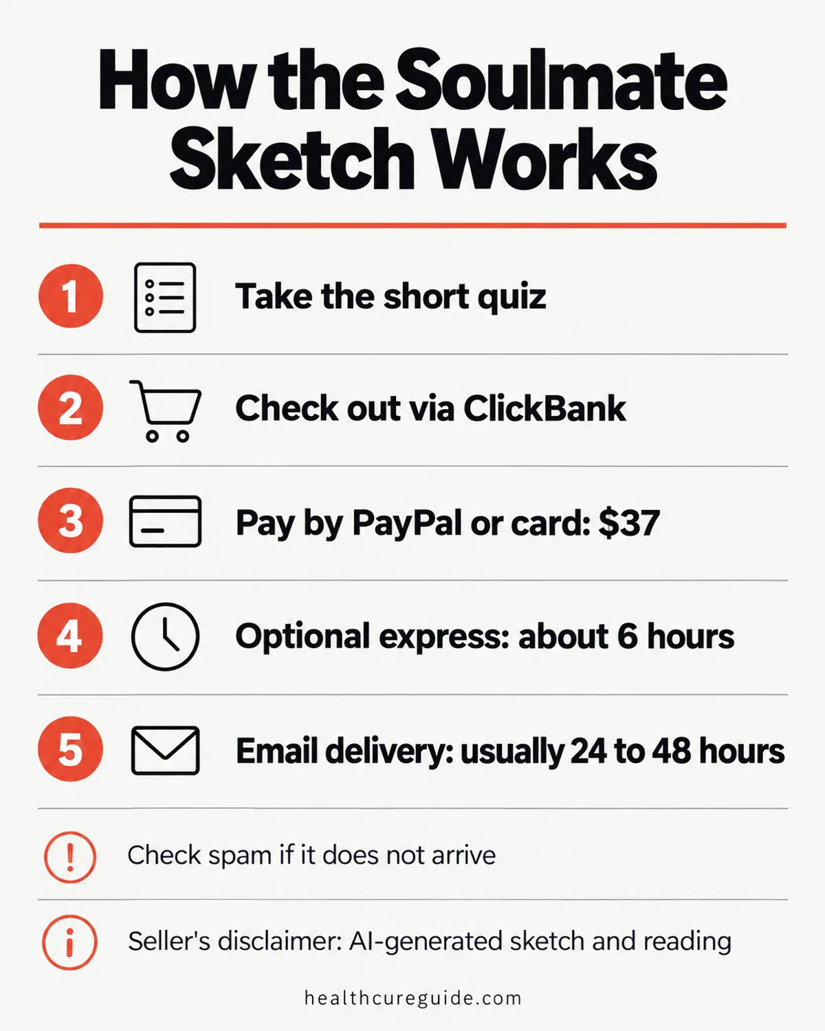 Tina Aldea soulmate sketch infographic: the five steps from quiz to email delivery