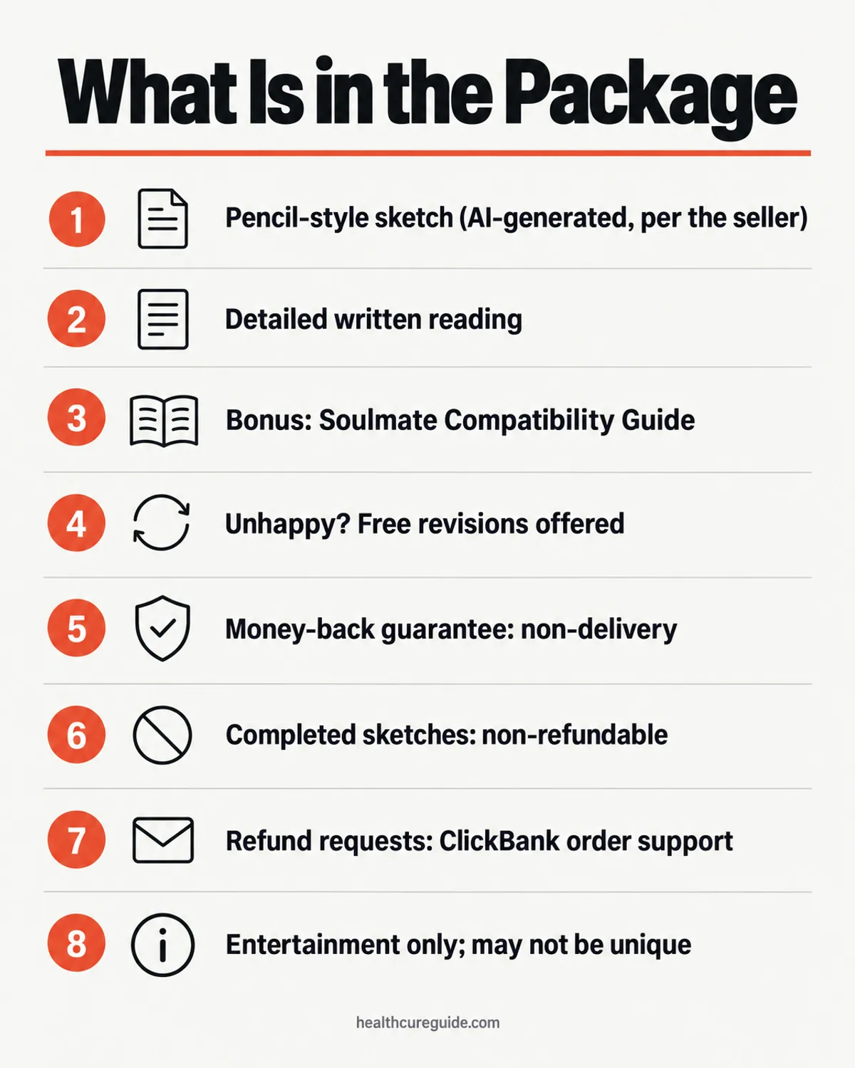 Tina Aldea soulmate sketch infographic: what is in the package and the refund fine print