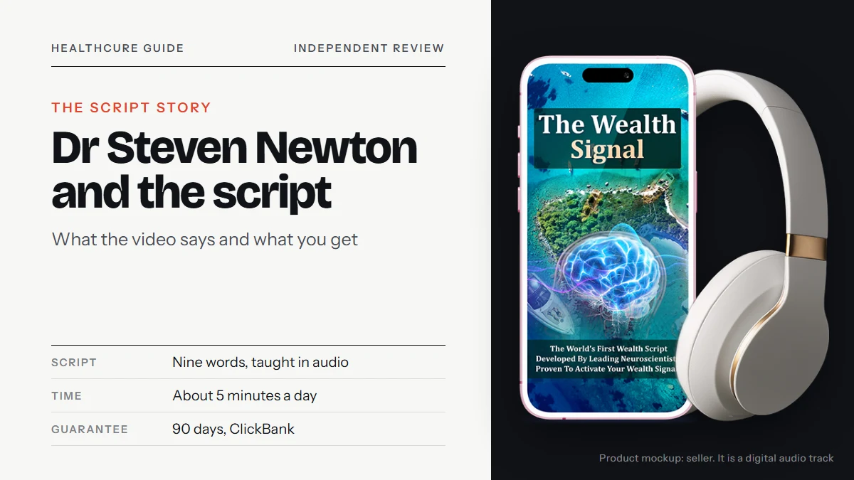 Dr Steven Newton and The Wealth Signal: the seller's product mockup showing a phone