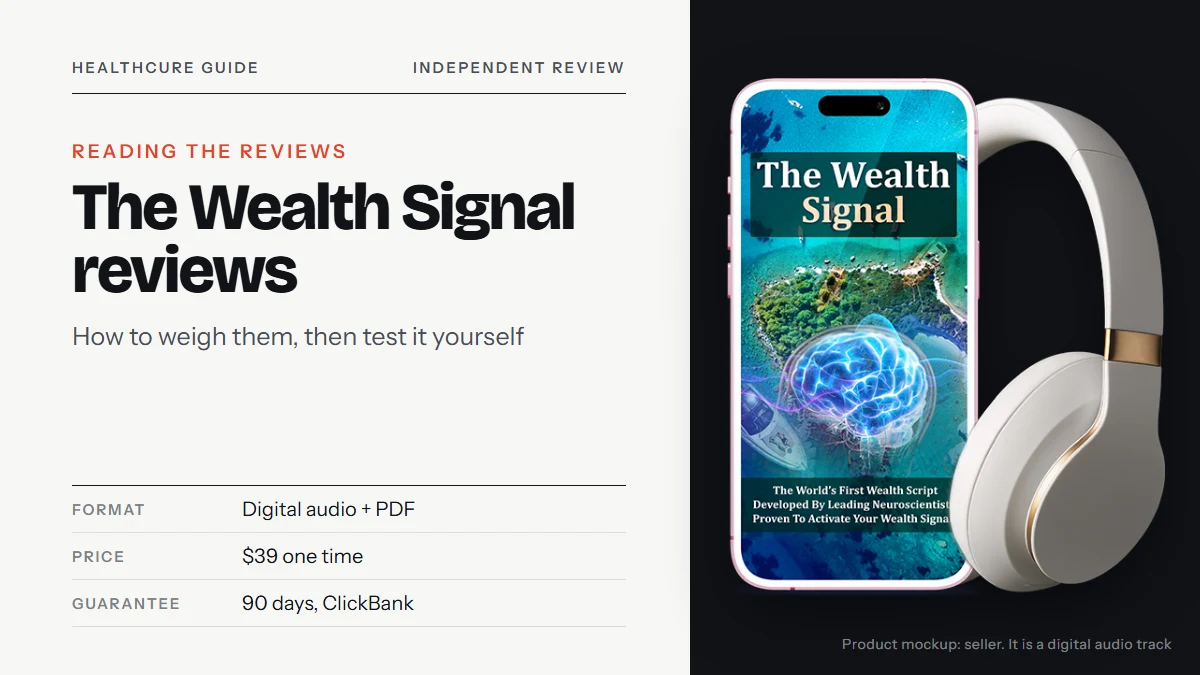 The Wealth Signal reviews: the seller's product mockup showing a phone with The Wealth Signal cover
