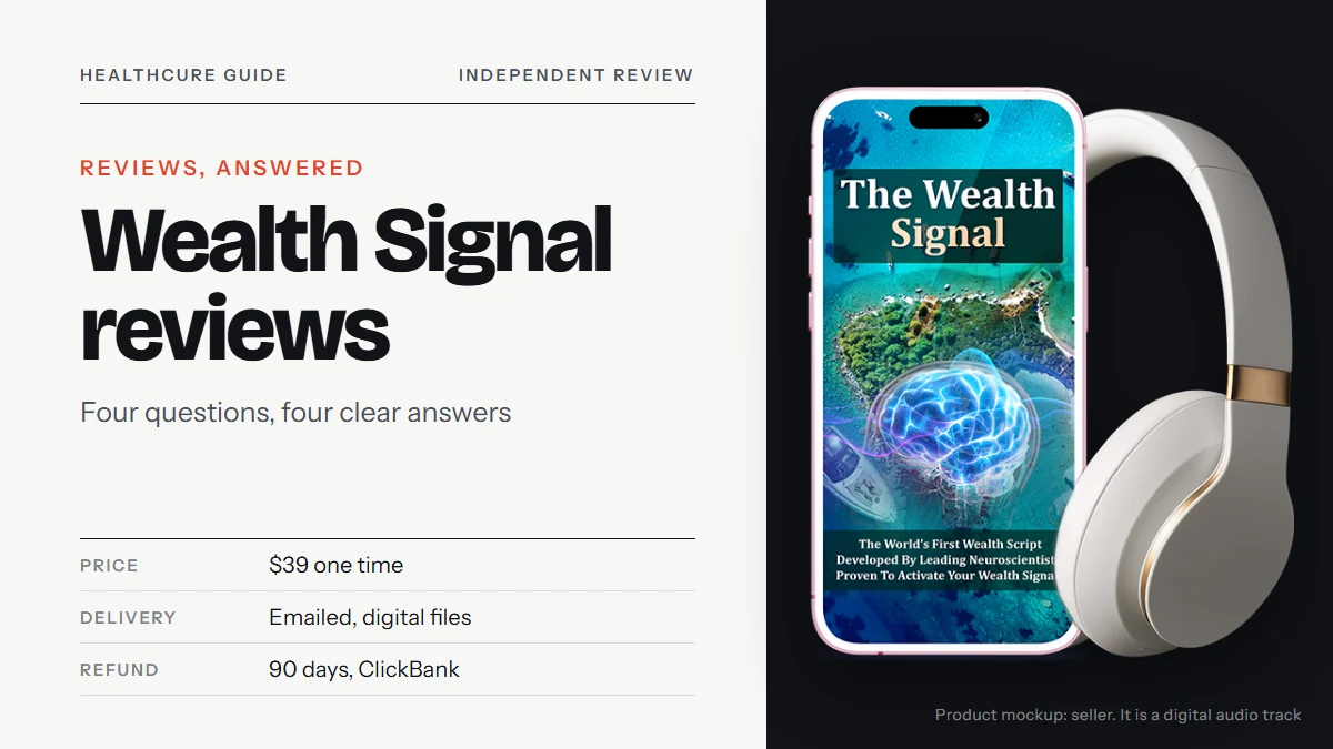 The Wealth Signal reviews: the seller's product mockup showing a phone with The Wealth Signal cover